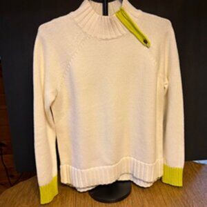 T by Talbots Colorblock Zip Mockneck Sweater Size Petite Medium White and Green